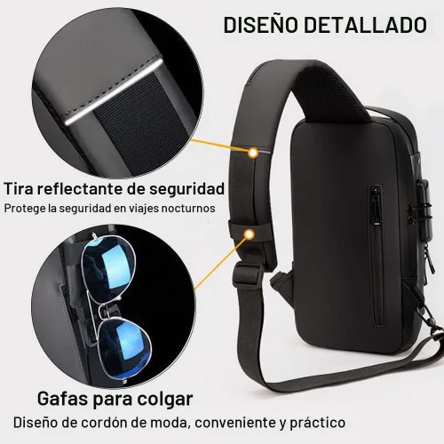 Vista 3 de HOXSURY Sling Mochila USB Impermeable Pecho Daypack Casual Bolso de hombro (negro)