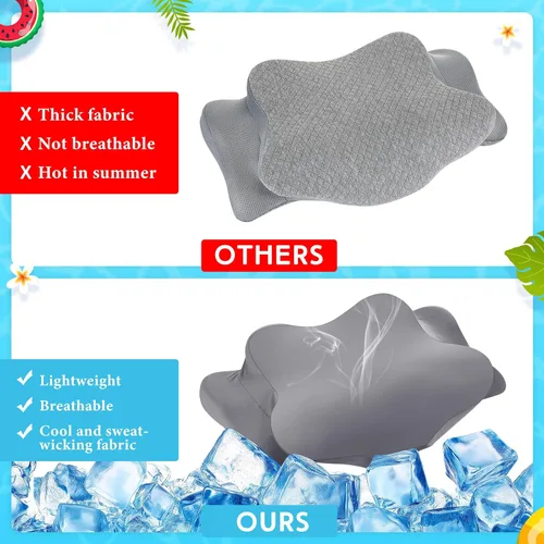 Vista 5 de Hahafelt Funda de Almohada Refrescante para el Cuello Cervical (Solo Funda de Almohada) Funda de Almohada Ergonómica con Cremallera Funda de Gris