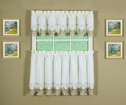 Vista 32 de Today's Curtain Verona cenefa bordada inversa, 14 pulgadas, negro/rosa, 60 pulgadas de ancho x 14 pulgadas de largo