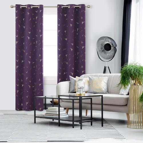 Vista 51 de Deconovo Cortinas opacas, estampado de lámina dorada, aislamiento térmico, cortinas con ojales que reducen el ruido para dormitorio y sala de estar