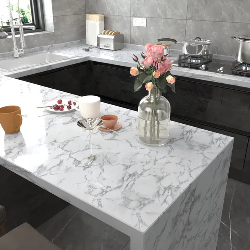 Vista 2 de Papel de contacto de mármol gris de 15.7 x 78.7 pulgadas, papel de pared para despegar y pegar, película de vinilo, autoadhesivo, extraíble