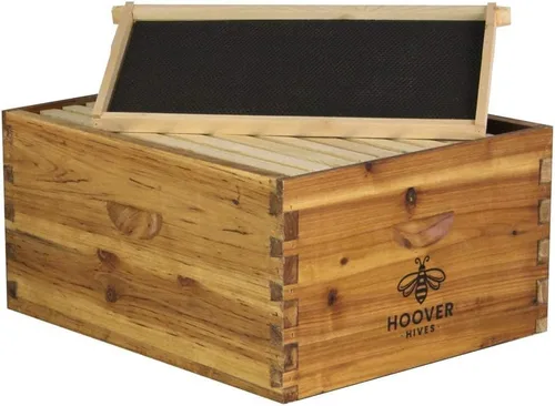 Hoover Hives Caja de cría profunda Langstroth de 10 marcos sumergida en cera de abeja 100% incluye marcos de madera y bases enceradas (sin montar)