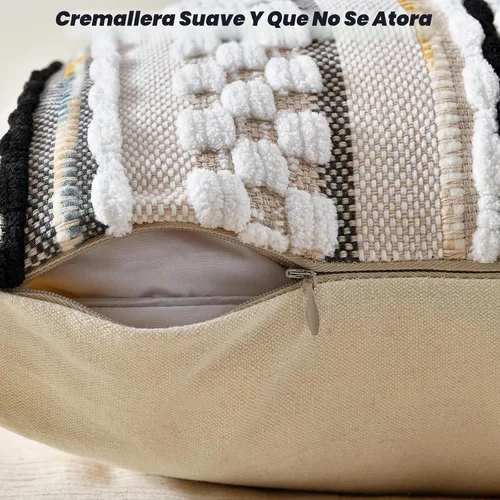 Vista 3 de AmHoo - Fundas de almohada de 18 x 18 pulgadas con borlas, fundas de almohada decorativas tejidas con textura de chenilla estilo boho para sofá
