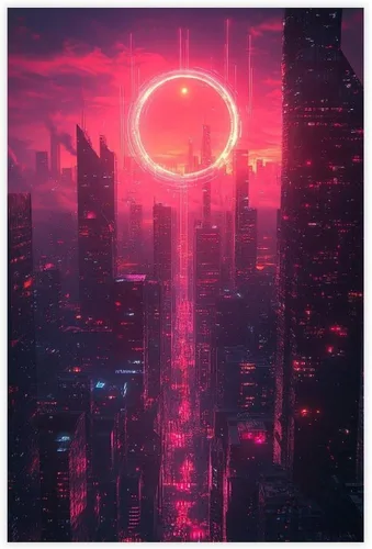 XAHOR Neon Cyberpunk Pop Art Print – Retro Futuristic Cityscape Wall Art – Bold Graphic Decor Canvas Wall Art Print Poster For Home School Office