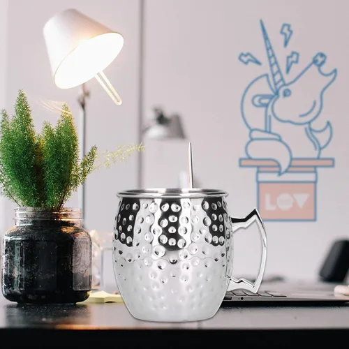 Vista 8 de Moscow Mule - Juego de 2 tazas de Moscú Mule de 18.6 fl oz de cobre martillado, tazas de acero inoxidable, tazas de cóctel de acero inoxidable
