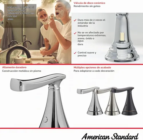 Vista 4 de American Standard 7413201.295 Chatfield - Grifo de baño con 2 manijas y centro de 4 pulgadas, 1.2 GPM, níquel cepillado