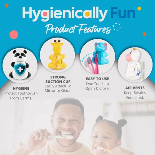 Vista 2 de Flipper Fun Animal Dog - Funda para cepillo de dientes para niños con tapa, soportes para cepillos de dientes para baños - Soporte para cepillos