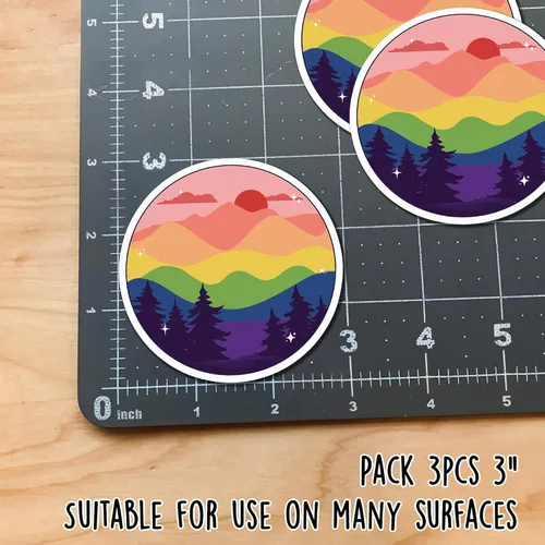 Vista 2 de (3 unidades) Sutil LGBTQ+ Pride Mountain Flag Sticker – Resistente a la intemperie para botellas de agua, laptop, ventana, coche (LGBTQ +) tamaño 3