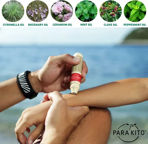 Vista 8 de PARA'KITO Paquete repelente de mosquitos – 1 roll-on 1 pulsera 1 clip (roll-on + azul + camuflaje)