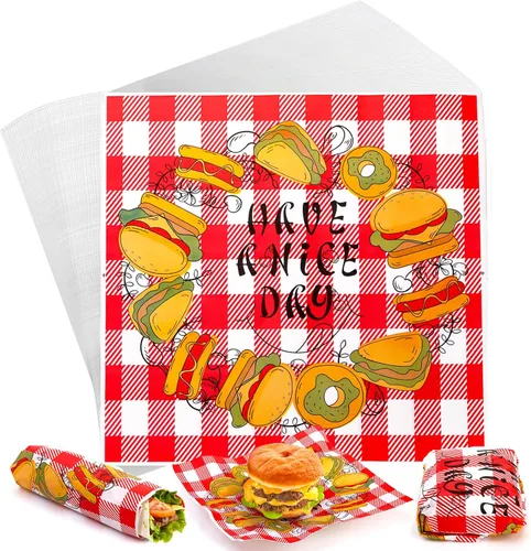 Nicunom 1000 hojas de papel de delicatessen de 12 x 12 pulgadas, papel de envoltura de sándwich, hojas de papel encerado a cuadros rojos y blancos,