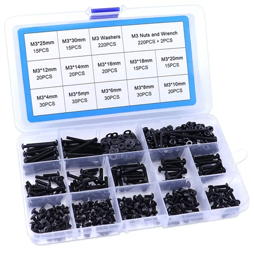 Vista 7 de Surtido de 702 tornillos métricos M3, tapa de botón hexagonal M3, tornillos de máquina M3, tornillos y tuercas surtido con llave Allen