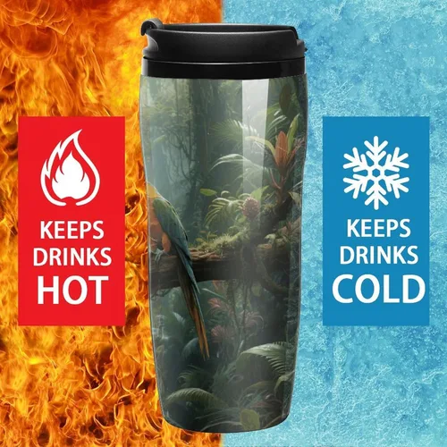 Vista 5 de Mysterious Tropical Rainforest Insulated Travel Tumbler Reusable Leakproof Coffee Cup with Lid Double Wall Spill Proof Plastic Coffee Mug for