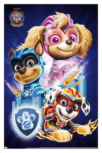 Vista 11 de Trends International Nickelodeon Paw Patrol: The Mighty Movie - Póster de pared grupal, 22.4 pulgadas de largo x 14.7 pulgadas, versión enmarcada