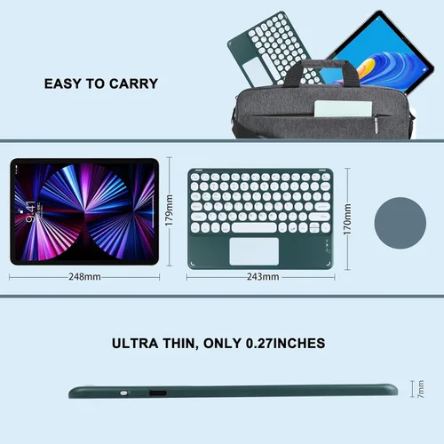 Vista 6 de Teclado inalámbrico con panel táctil, teclado Bluetooth recargable ultrafino mini con panel táctil, teclas redondas para iPad pro/iPad/iOS/Mac Verde