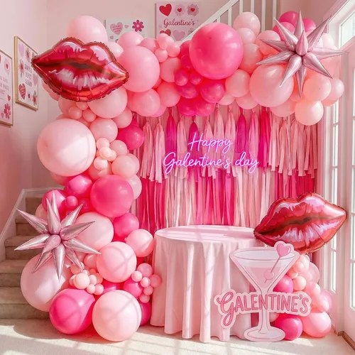 Kit de arco de guirnalda de globos rosa y rojo, 108 piezas con globos de labios de estrella de aluminio para niñas, mujeres, cumpleaños, día de la
