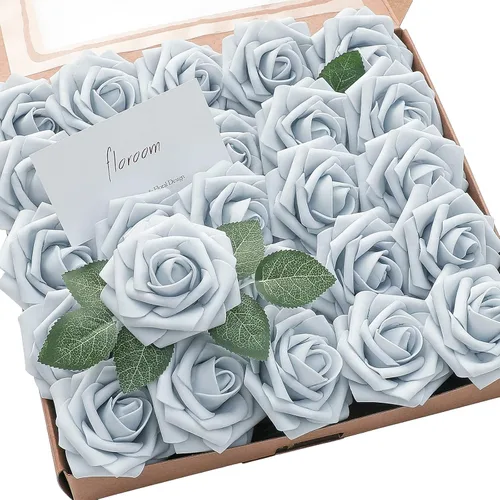 Vista 10 de Floroom Flores artificiales, 25 piezas de rosas falsas de espuma dorada antigua de aspecto real con tallos para ramos de boda DIY, centros de mesa