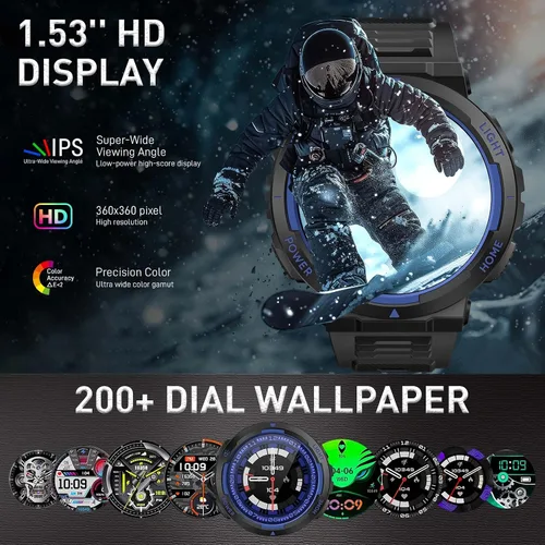 Vista 5 de Relojes inteligentes militares para hombre (respuesta/hacer llamadas) con linterna LED 3ATM resistente al agua reloj inteligente con más de 100