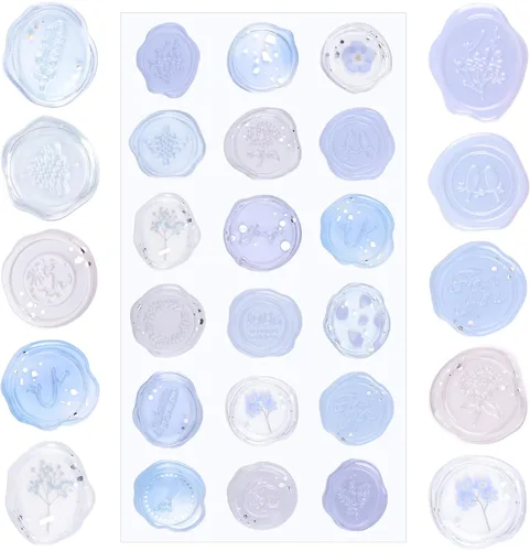 Vista 12 de Calcomanías de sello de cera ámbar transparente, 54 piezas de sellos de sobres con temática floral, calcomanías adhesivas para Navidad, invitaciones