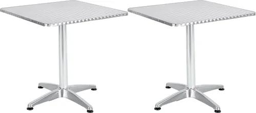 Vista 12 de BTEXPERT Mesa cuadrada de restaurante para interiores y exteriores, 23.75 pulgadas, muebles de aluminio plateado de acero inoxidable con base