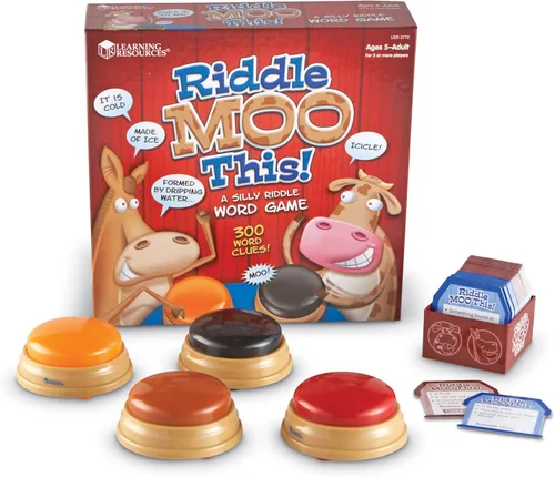 Learning Resources Riddle Moo This - Divertidos juegos de cartas para niños y adultos, juegos de aprendizaje en el aula para niños de 5 a 7 años,