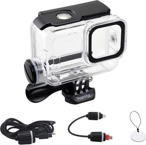 Vista 5 de Suptig Carcasa impermeable, funda impermeable para buceo, funda de carga compatible con Gopro Hero 11 Hero 10 Hero 9, color negro, impermeable, 164