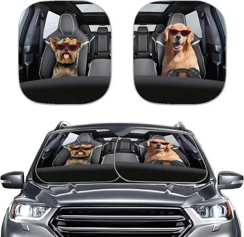 Vista 30 de Mumeson Parasol plegable para parabrisas de automóvil con estampado de ciervos, 2 piezas, visera para ventana delantera, protección contra rayos UV