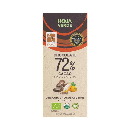 Hoja Verde Chocolate negro orgánico 72% chocolate negro I vegano, sin gluten, sin soja, sin OMG, paleo