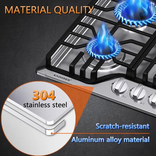Vista 5 de Placa de cocina de gas de 30 pulgadas, estufa de gas integrada con 5 quemadores, cocinas convertibles NG/LPG, placa de cocina de propano de 5