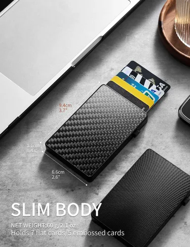 Vista 3 de NEW-BRING Pop Up Card Wallet for Men Minimalist Credit Card Holder Slim Carbon Fiber Wallet RFID Blocking(Carbon Fiber)