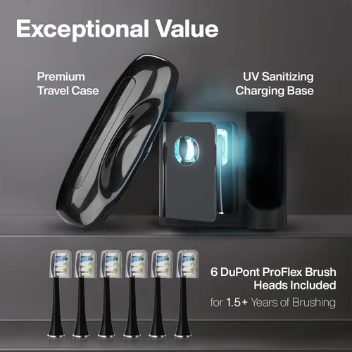 Vista 6 de Aquasonic Black Series PRO UV – Cepillo de dientes eléctrico ultrablanqueador – 5 modos y temporizadores inteligentes – Base desinfectante UV