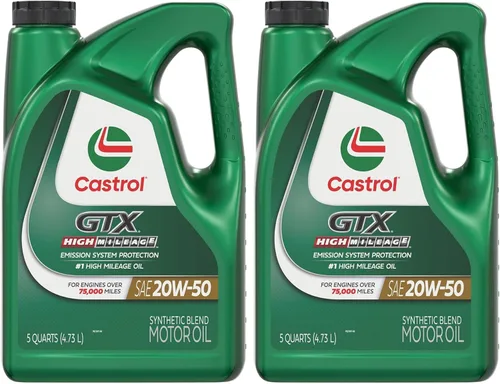 Vista 15 de Castrol GTX High Mileage 20W-50 Aceite de motor de mezcla sintética, 1 cuarto de galón, paquete de 6