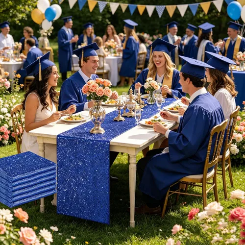yuboo Paquete de 6 caminos de mesa de lentejuelas azul rey de 12 x 72 pulgadas con purpurina a granel para decoraciones de bodas, fiestas de