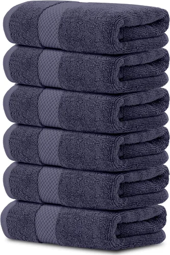 Vista 26 de White Classic – Juego de 6 toallas de mano de lujo marrón, 100% algodón turco suave Colección de toallas altamente absorbentes para hotel, spa