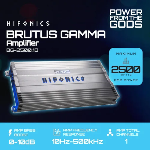 Vista 2 de Hifonics BG-2500.1D Brutus Gamma - Sistema de Sonido para Audio de Coche, Amplificador de Subwoofer, Clase Super D, 2500 W, Monoblock, con Botón