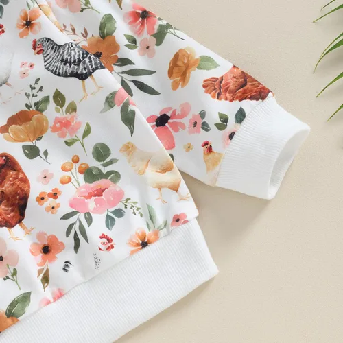 Vista 5 de Xiaodriceee Ropa de otoño para bebé, niña y niño, sudadera con cuello redondo y estampado de flores, pantalones largos, 2 piezas