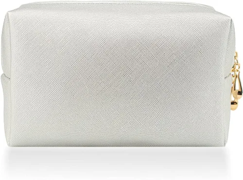Vista 17 de Pequeña bolsa de maquillaje portátil para mujeres, bolsa de maquillaje impermeable para viajes (beige, normal)
