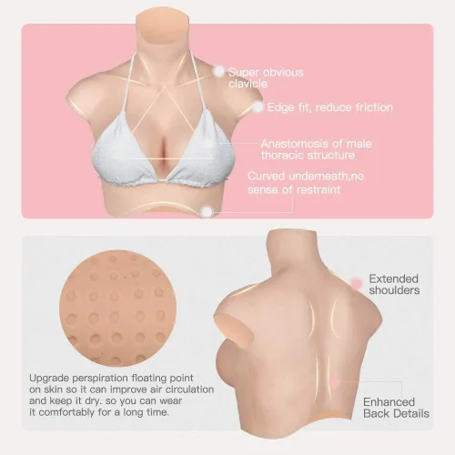 Vista 4 de Realistic Silicone Breastplate B-H CUP Breast Forms for Crossdressers Drag Queen Mastectomy Transgender 7G