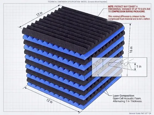 Vista 2 de Paquete de 48 paneles acústicos de 12 x 12 x 1 pulgadas, azulejos de cuña de espuma para insonorización de estudio (24 azules + 24 negros)