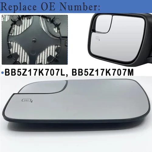 Vista 3 de Espejo lateral izquierdo compatible con Ford Explorer 2011, 2012, 2013, 2014, 2015, 2016, 2017, espejo calefactable para el lado del conductor