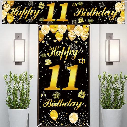 Cartel para puerta de cumpleaños número 11, decoraciones de cumpleaños para hombres, decoración de fiesta de cumpleaños, telón de fondo de cumpleaños