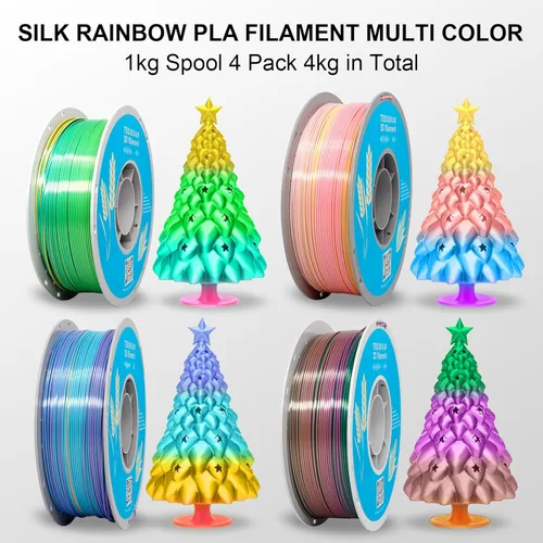 Vista 2 de Silk Rainbow PLA 3D Printer Filament, 4 Rolls,1KG Spool(2.2lbs) 1.75mm 3D Printing Multicolor Gradient Filament Bundle for Most FDM 3D Printers,4