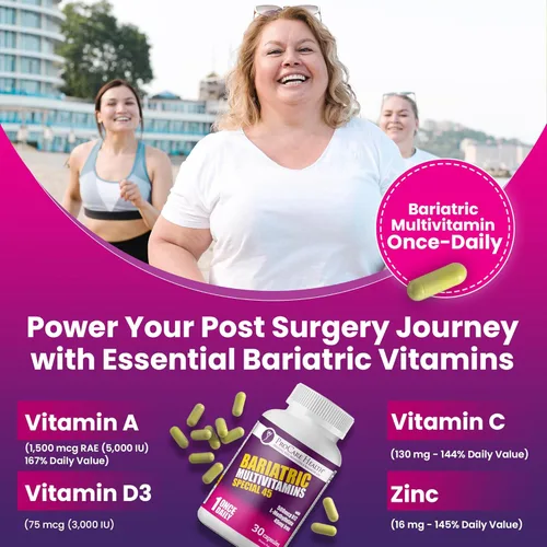 Vista 4 de ProCare Health Multivitamínico bariátrico con hierro (30 cápsulas) 45 mg de hierro con vitamina B12 reducida, vitaminas bariátricas postoperatorias