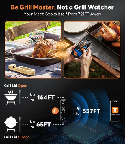 Vista 2 de Beelicious Pro Termómetro inalámbrico para carne, sonda inteligente Bluetooth estable con precisión de ± 1.8 ℉, respuesta rápida de 0.5 s y batería