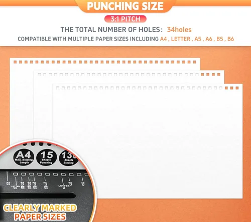 Vista 3 de Rayson TD-1500B34 Binding Machine, Square Size Holes, 3:1 Pitch Wire-O Binder Punch 15 Sheets/Bind 130 Sheets with Sturdy Metal Construction