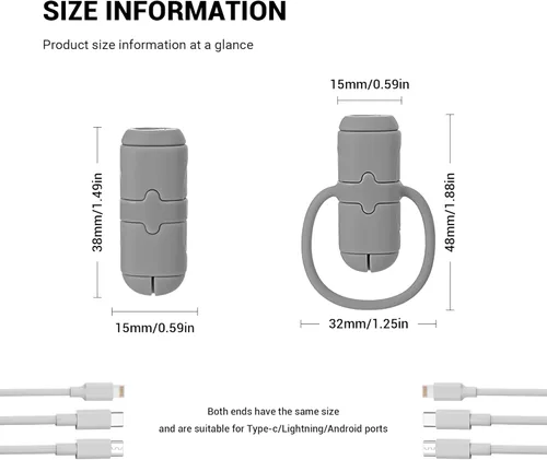 Vista 2 de Protectores de cable de carga, 6 piezas 2 en 1 de silicona de doble extremo compatible con cables de iPhone Android con USB-C tipo C, funda