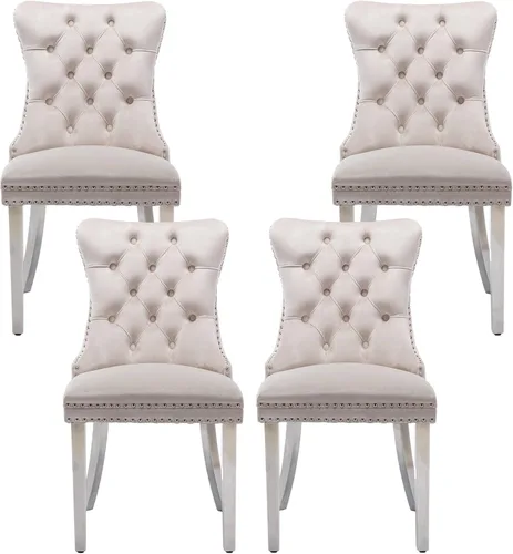 Vista 80 de Rhomtree Silla de comedor copetuda moderna de terciopelo para comedor, sillas de comedor tapizadas con diseño de remache de clavo, anillo trasero