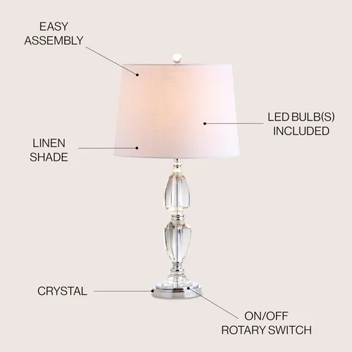 Vista 4 de JONATHAN Y JYL2039A - Lámpara de mesa LED de cristal transparente de 27 pulgadas, lámpara tradicional francesa cromada con pantalla de tambor