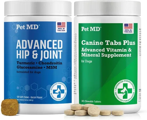 Pet MD Masticables avanzados de cadera + articulaciones y pestañas caninas más multivitaminas avanzadas