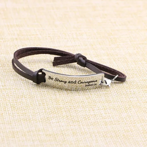 Vista 4 de Yiyang Pulsera de cuero inspiradora para mujer, joyería de plata con versículo bíblico grabado cristiano