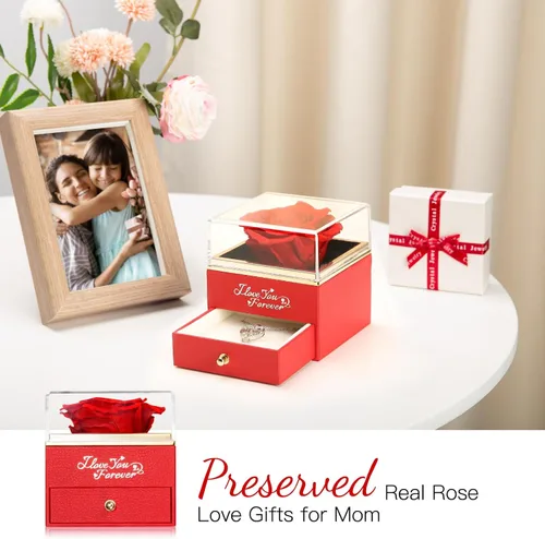 Vista 4 de WILDLOVE Rosa Preservada Real Roja con Collar de Mamá - Regalos para el Día de la Madre, Navidad, Regalos de Cumpleaños para Mamá - Flores Duraderas